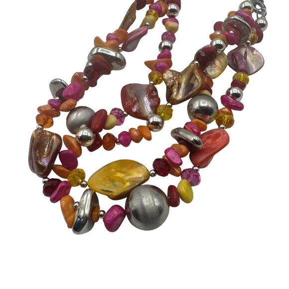 Multicolor Layered Shell Bead Chunky Chain Necklace Adjustable Statement Fashion - Picture 2 of 5